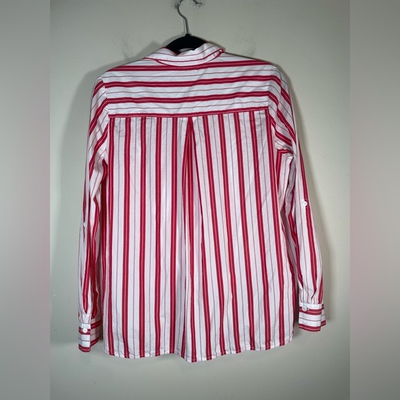 Harshman Anthropologie Striped Surplus Blouse In Red White Stripe High Low Sz M - Picture 8 of 12